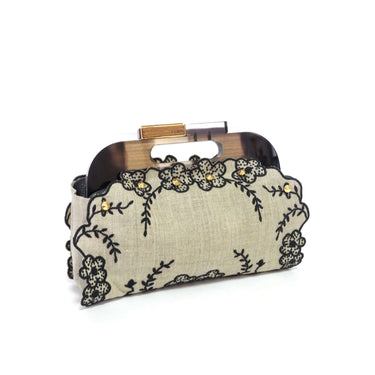 Pochette Fendi Wood-Frame Leather Clutch